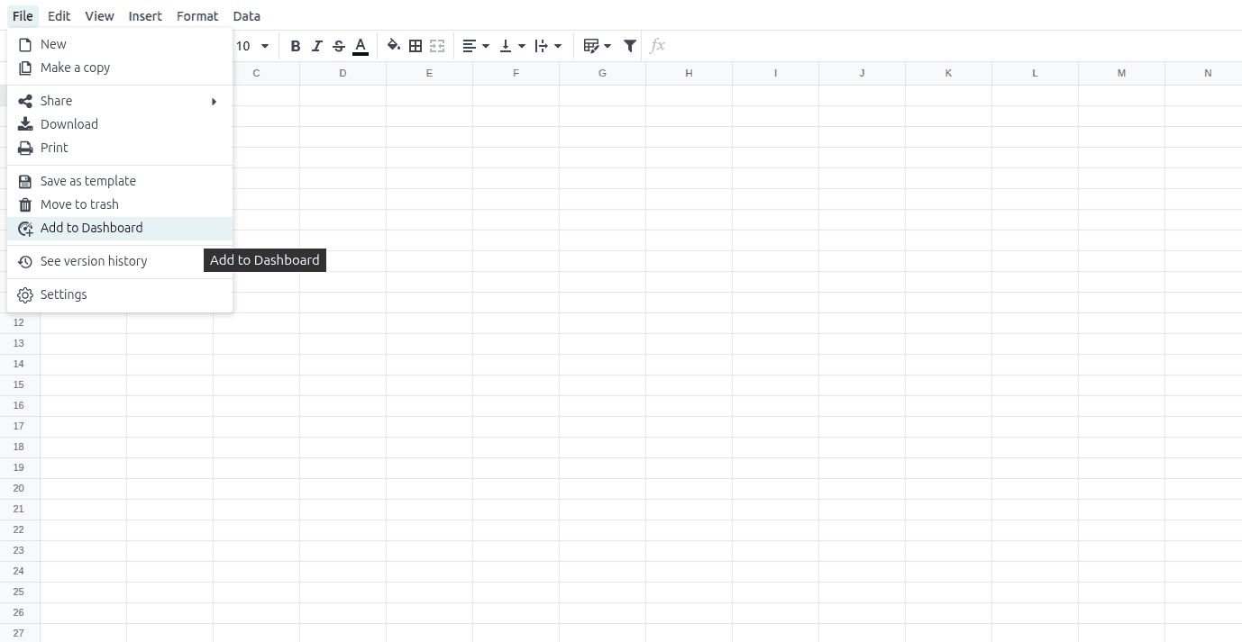add spreadsheet to dashboard