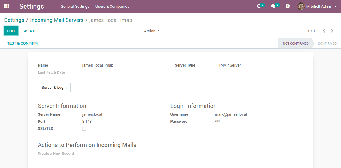 Setting the incoming Odoo email
