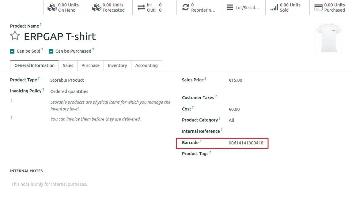 T-shirt  product creation in Odoo with Barcode